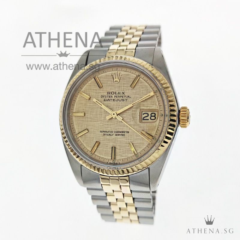 VINTAGE ROLEX "HALF-GOLD" MENS OYSTER PERPETUAL DATEJUST "CHAMPAGNE LINEN INDEX DIAL" 1601