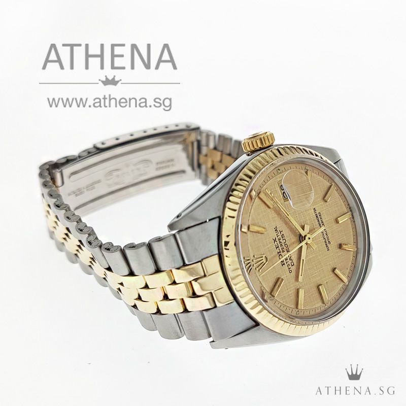 VINTAGE ROLEX "HALF-GOLD" MENS OYSTER PERPETUAL DATEJUST "CHAMPAGNE LINEN INDEX DIAL" 1601 - Image 2