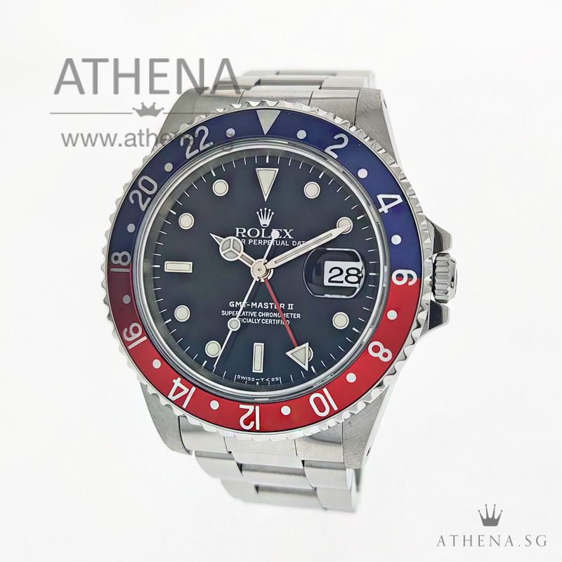 ROLEX OYSTER PERPETUAL DATE GMT MASTER II PEPSI "U" SERIES "BLACK TRITIUM DIAL" 16710