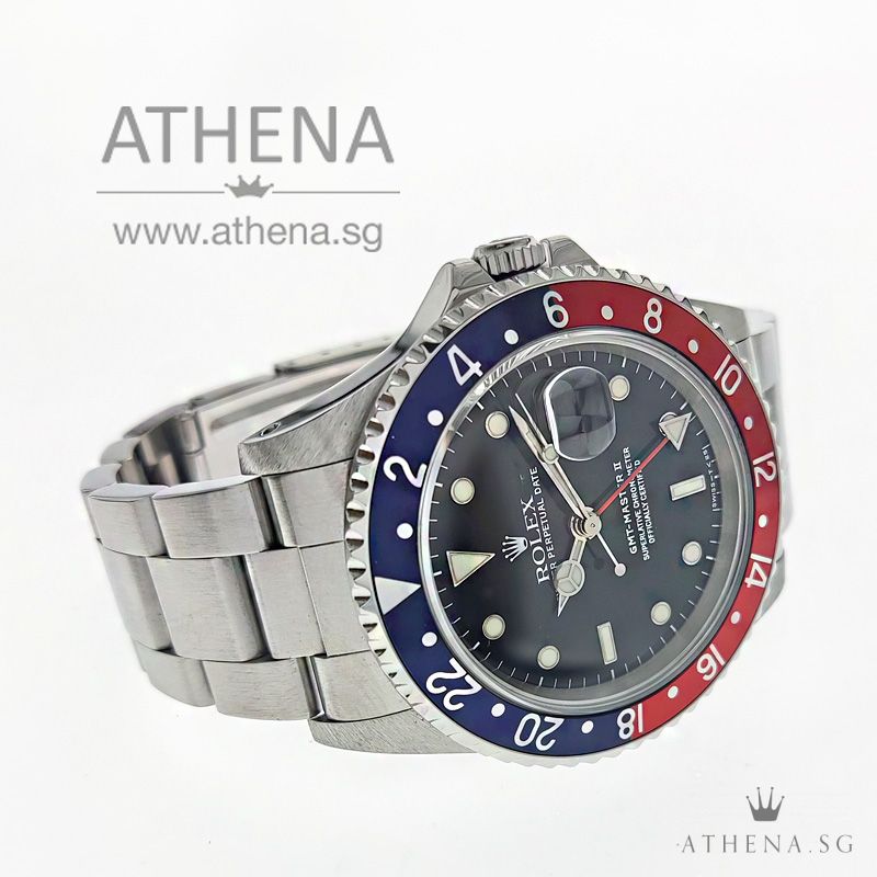 ROLEX OYSTER PERPETUAL DATE GMT MASTER II PEPSI "U" SERIES "BLACK TRITIUM DIAL" 16710 - Image 2