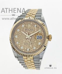 UNWORN !!! ROLEX YELLOW ROLESOR OYSTER PERPETUAL DATEJUST 36 "CHAMPAGNE JUBILEE DIAMOND DIAL " WITH BOX & CERT 126233