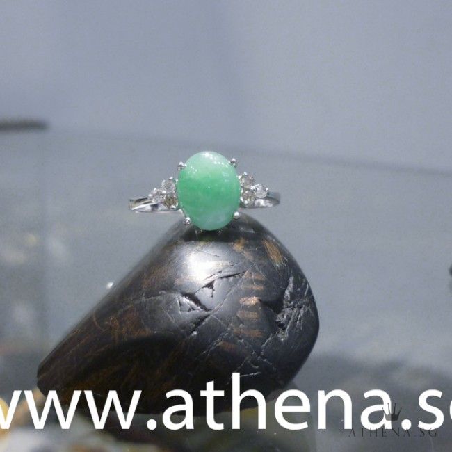 18K W/G JADE WITH DIAMOND RING D6-0.15CTS 2.94G (SIZE 13) - Image 3