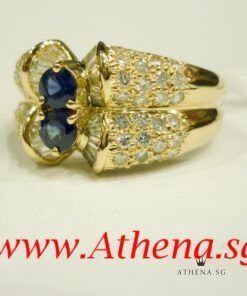 18K Y/G BLUE SAPPHIRE DIAMOND RING 7.31G (SIZE 20)