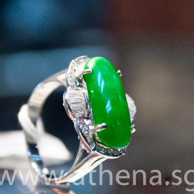 18K WG JADE WITH DIAMOND RING D26-0.15CT TP10-0.25CT 5.81G (SIZE 13)