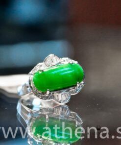 Alternative view of 18K WG JADE WITH DIAMOND RING D26-0.15CT TP10-0.25CT 5.81G (SIZE 13)