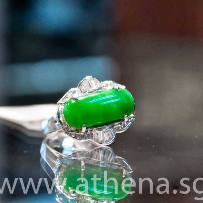 18K WG JADE WITH DIAMOND RING D26-0.15CT TP10-0.25CT 5.81G (SIZE 13) - Image 2