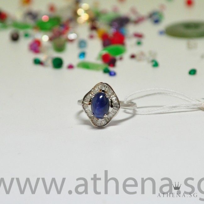 18K W/G BLUE SAPPHIRE WITH DIAMOND RING TD38-0.50CTS 2.79G (SIZE 12)