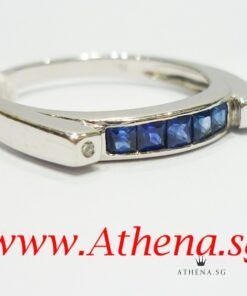 18KW BLUE SAPPHIRE DIAMOND RING D2-0.02CTS 2.86G (SIZE 14.5)
