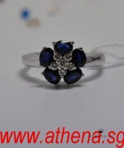18K W/G BLUE SAPPHIRE WITH DIAMOND RING D6-0.15CTS 3.41G