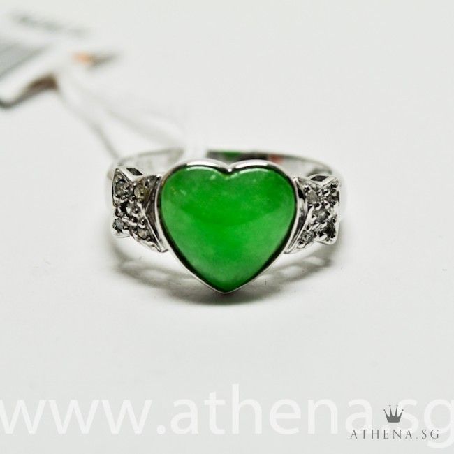 14K WG HEART SHAPE JADE RING WITH DIAMOND D10-0.10CTS 2.31G (SIZE 15.5)