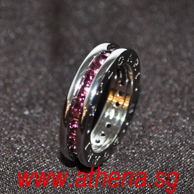 18K WG BVLGARI B.ZERO 1 TIER RING WITH RHODOLITE 7.93G (SIZE 49) - Image 2