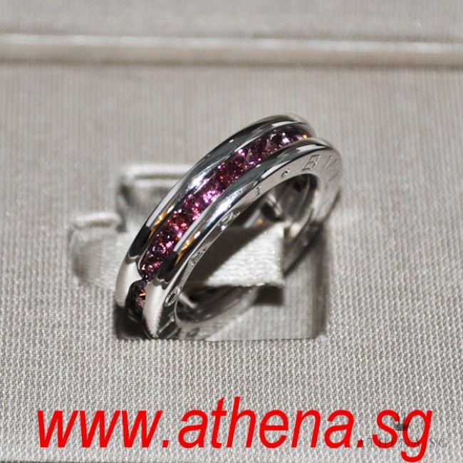 18K WG BVLGARI B.ZERO 1 TIER RING WITH RHODOLITE 7.93G (SIZE 49)