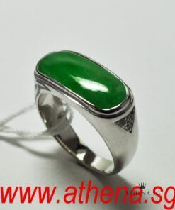 Alternative view of 18K WG "MA AN" JADE RING WITH DIAMOND D6-0.06CTS 7.08G
