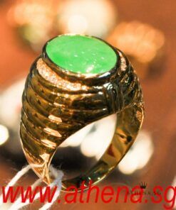Alternative view of 20K YG JADE RING WITH DIAMOND D16-0.35CTS 12.37G (SIZE 22)