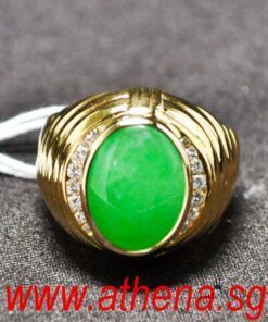 20K YG JADE RING WITH DIAMOND D16-0.35CTS 12.37G (SIZE 22)