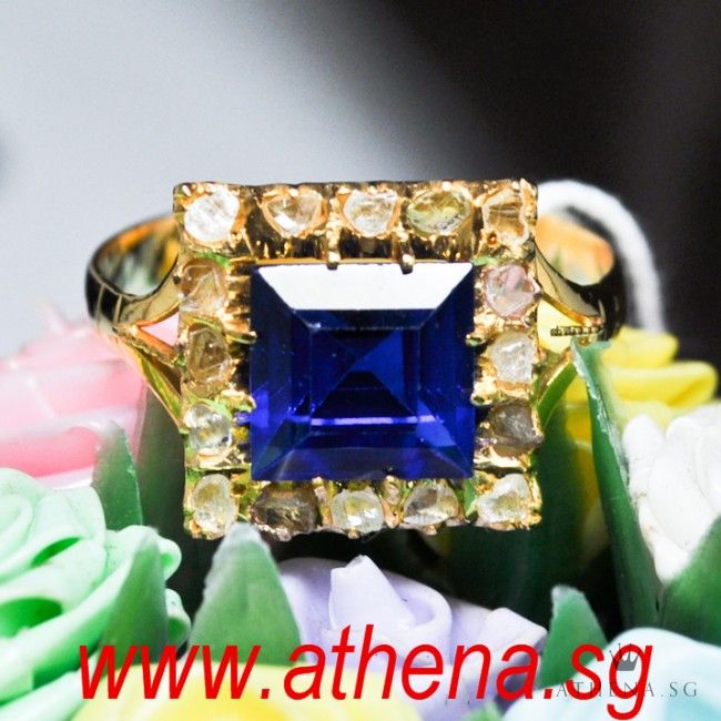18K YG ANTIQUE DESIGN INTAN RING 3.03G (SIZE 18.5)