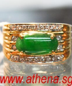 20K YG MA AN JADE RING WITH DIAMOND D22-0.22CTS 14.26G (SIZE 20) (WITH CERT)