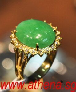 Alternative view of 916 YG JADE RING WITH DIAMOND D21-0.35CTS 6.86G (SIZE 13.5)