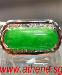 18K WG MA AN DESIGN JADE RING WITH DIAMOND D20-0.30CTS 14.00G (SIZE 20)