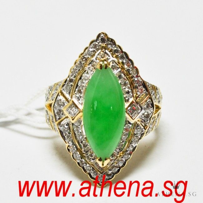 18K YG JADE RING WITH DIAMOND D76-1.14CTS 7.33G (SIZE 14)