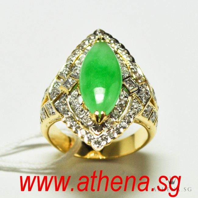 18K YG JADE RING WITH DIAMOND D76-1.14CTS 7.33G (SIZE 14) - Image 3