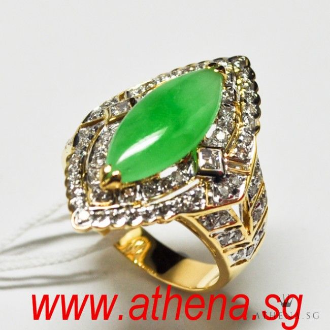 18K YG JADE RING WITH DIAMOND D76-1.14CTS 7.33G (SIZE 14) - Image 2