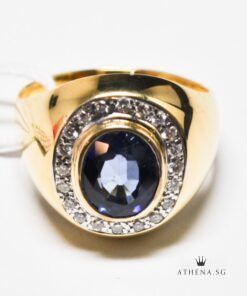 18K Y/G BLUE SAPPHIRE RING WITH DIAMOND D20-0.40CTS 6.08G (WITH CERT) (SIZE 16)