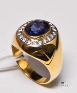 Alternative view of 18K Y/G BLUE SAPPHIRE RING WITH DIAMOND D20-0.40CTS 6.08G (WITH CERT) (SIZE 16)