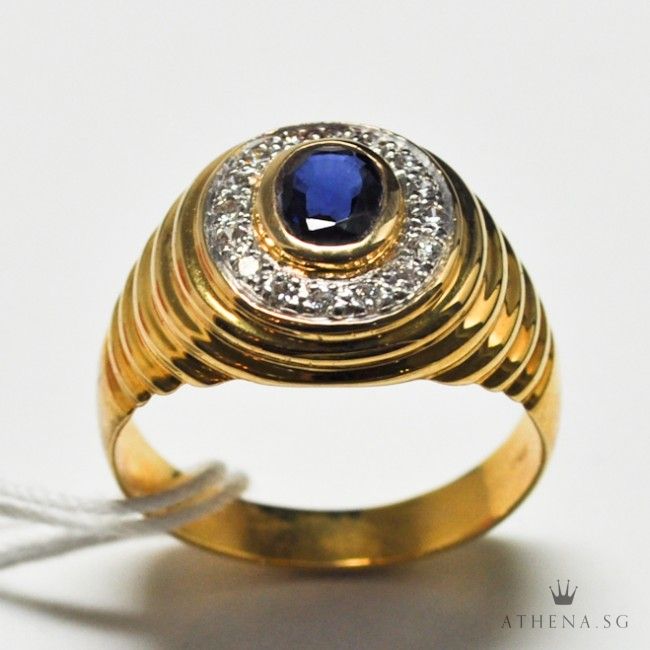 18K YG BLUE SAPPHIRE RING WITH DIAMOND D16-0.25CTS 8.23G (WITH CERT) (SIZE 21) - Image 3
