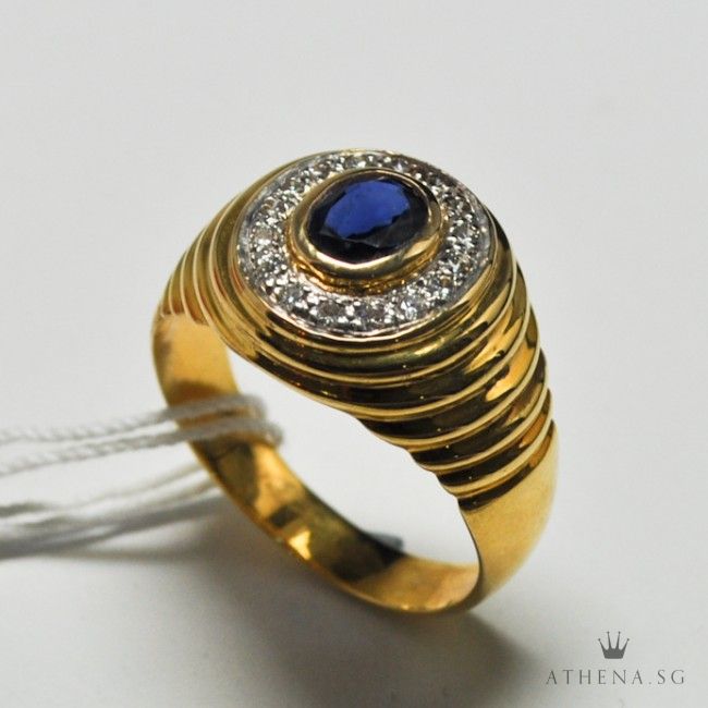 18K YG BLUE SAPPHIRE RING WITH DIAMOND D16-0.25CTS 8.23G (WITH CERT) (SIZE 21) - Image 2