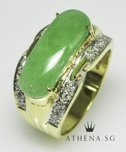 Alternative view of 850 Y/G JADE WITH DIAMOND RING D20-0.15CTS 8.13G (SIZE 15)
