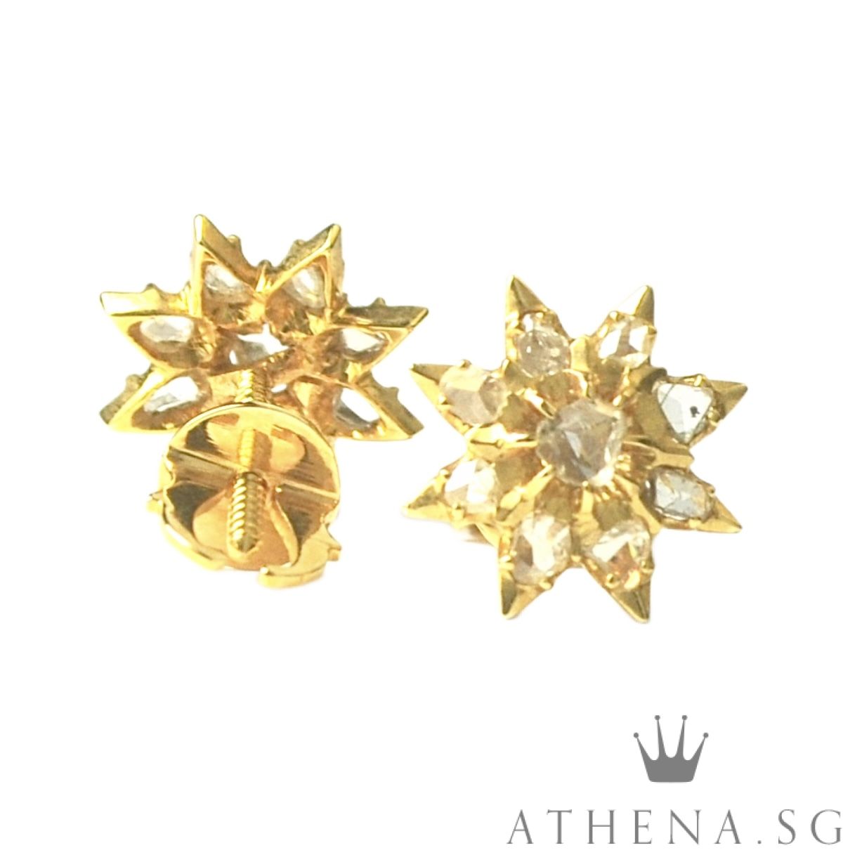 20K YG ANTIQUE DESIGN INTAN EARSTUD 3.35G - Image 3