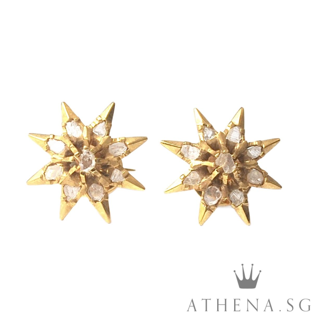 18K YG ANTIQUE DESIGN INTAN EARSTUD 1.85G