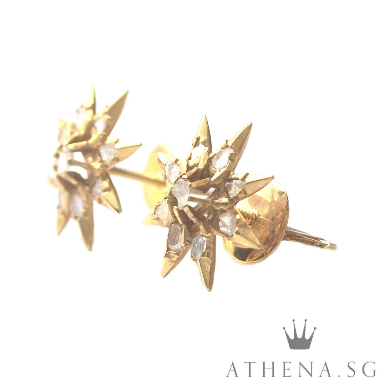 18K YG ANTIQUE DESIGN INTAN EARSTUD 1.85G - Image 2