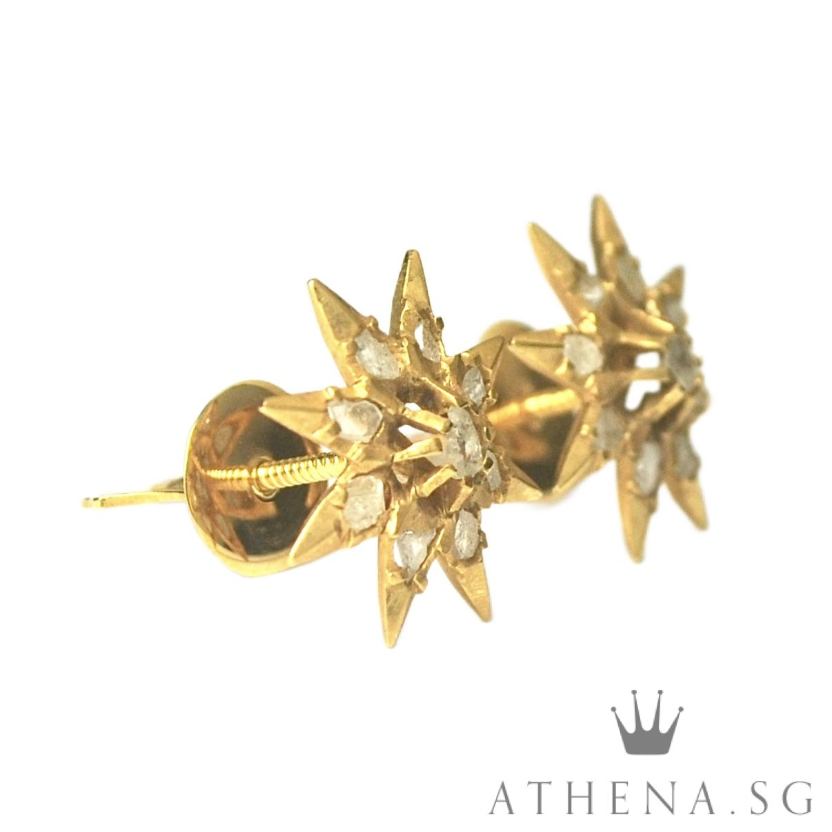 18K YG ANTIQUE DESIGN INTAN EARSTUD 1.85G - Image 3