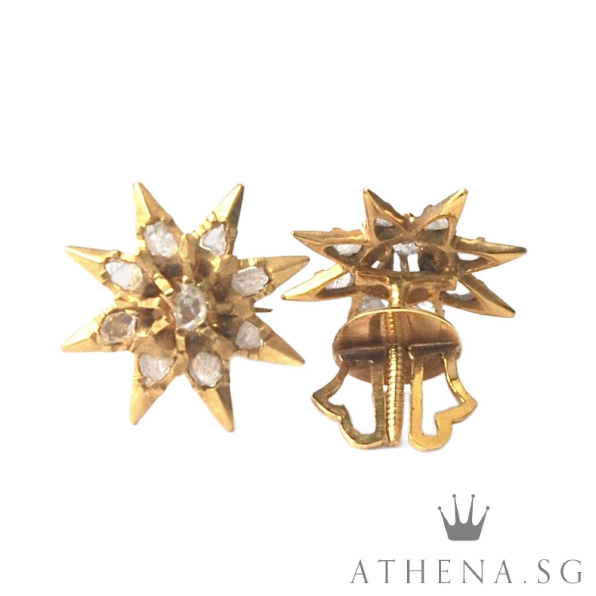 18K YG ANTIQUE DESIGN INTAN EARSTUD 1.85G - Image 5
