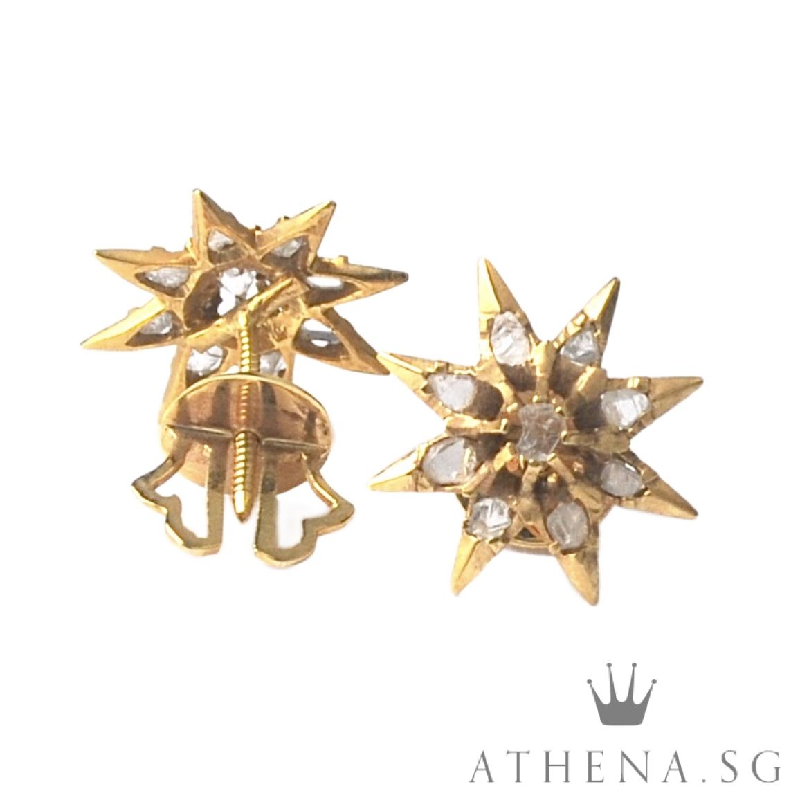 18K YG ANTIQUE DESIGN INTAN EARSTUD 1.85G - Image 6