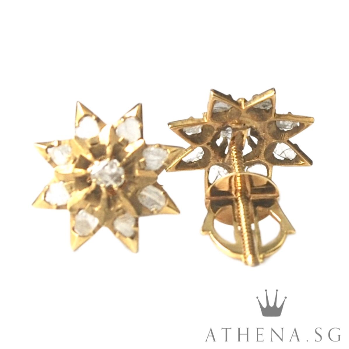 20K18K YG ANTIQUE DESIGN INTAN EARSTUD 2.16G - Image 5