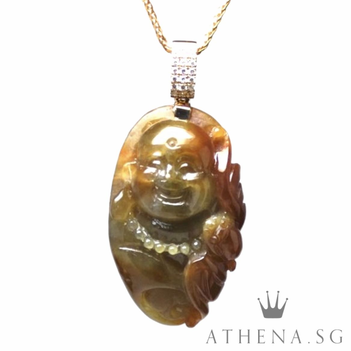 18K YG MI LEK FO DESIGN JADE PENDANT WITH DIAMOND D21-0.13CTS 15.58G (WITH CERT) - Image 3