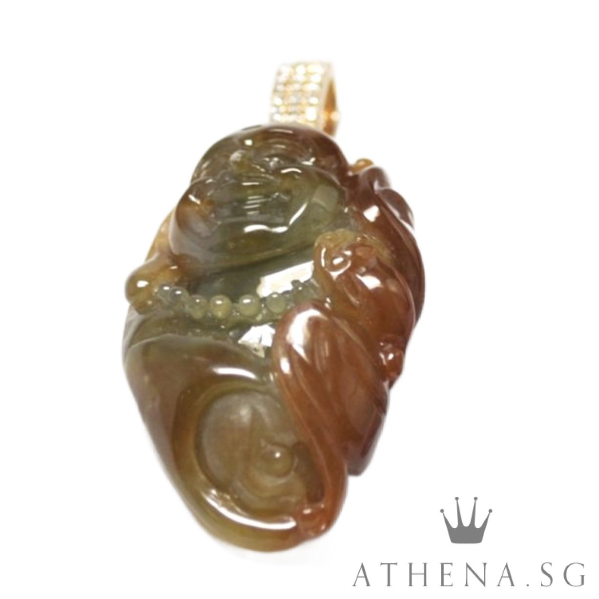 18K YG MI LEK FO DESIGN JADE PENDANT WITH DIAMOND D21-0.13CTS 15.58G (WITH CERT) - Image 2