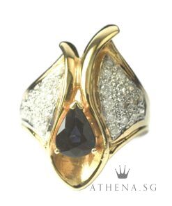 14K YG BLUE SAPPHIRE RING WITH DIAMOND D30-0.30CTS 8.00G (SIZE 13)
