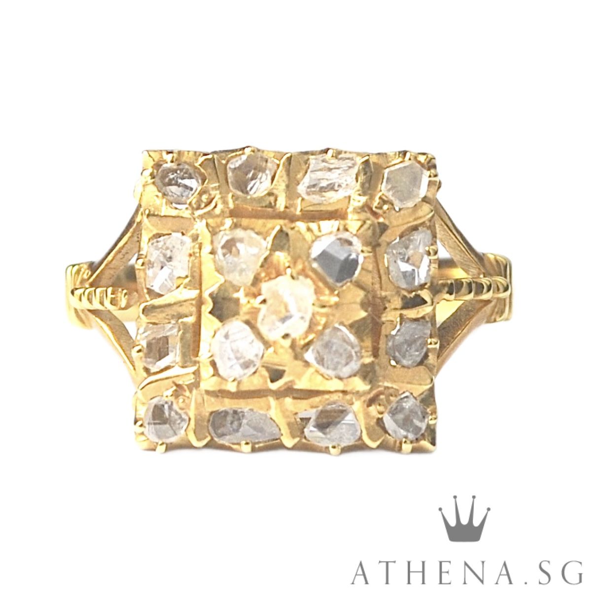 18K YG ANTIQUE DESIGN INTAN RING 3.25G (SIZE 10)