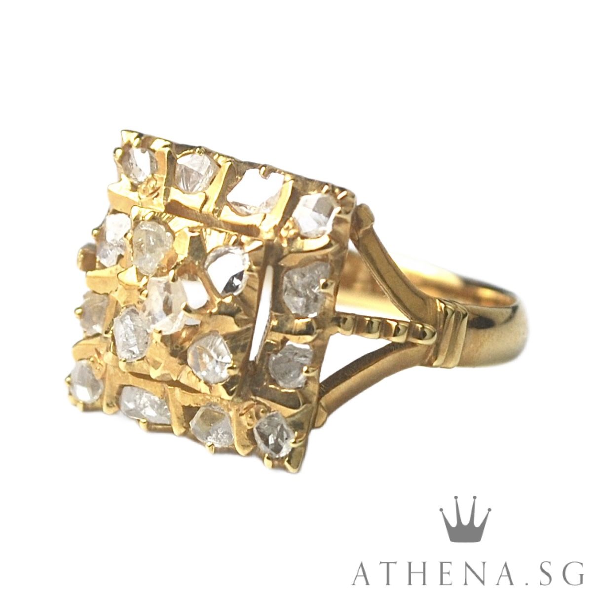 18K YG ANTIQUE DESIGN INTAN RING 3.25G (SIZE 10) - Image 3