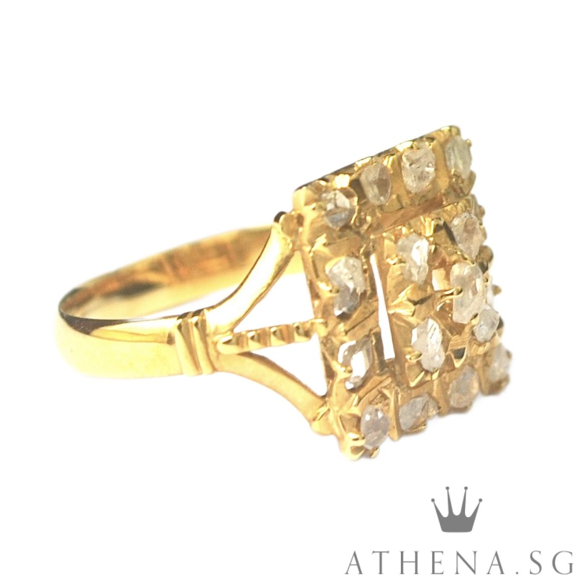 18K YG ANTIQUE DESIGN INTAN RING 3.25G (SIZE 10) - Image 4