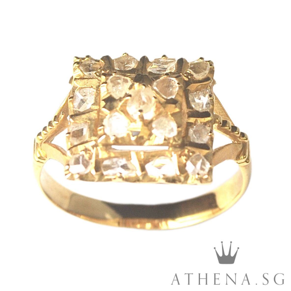 18K YG ANTIQUE DESIGN INTAN RING 3.25G (SIZE 10) - Image 2