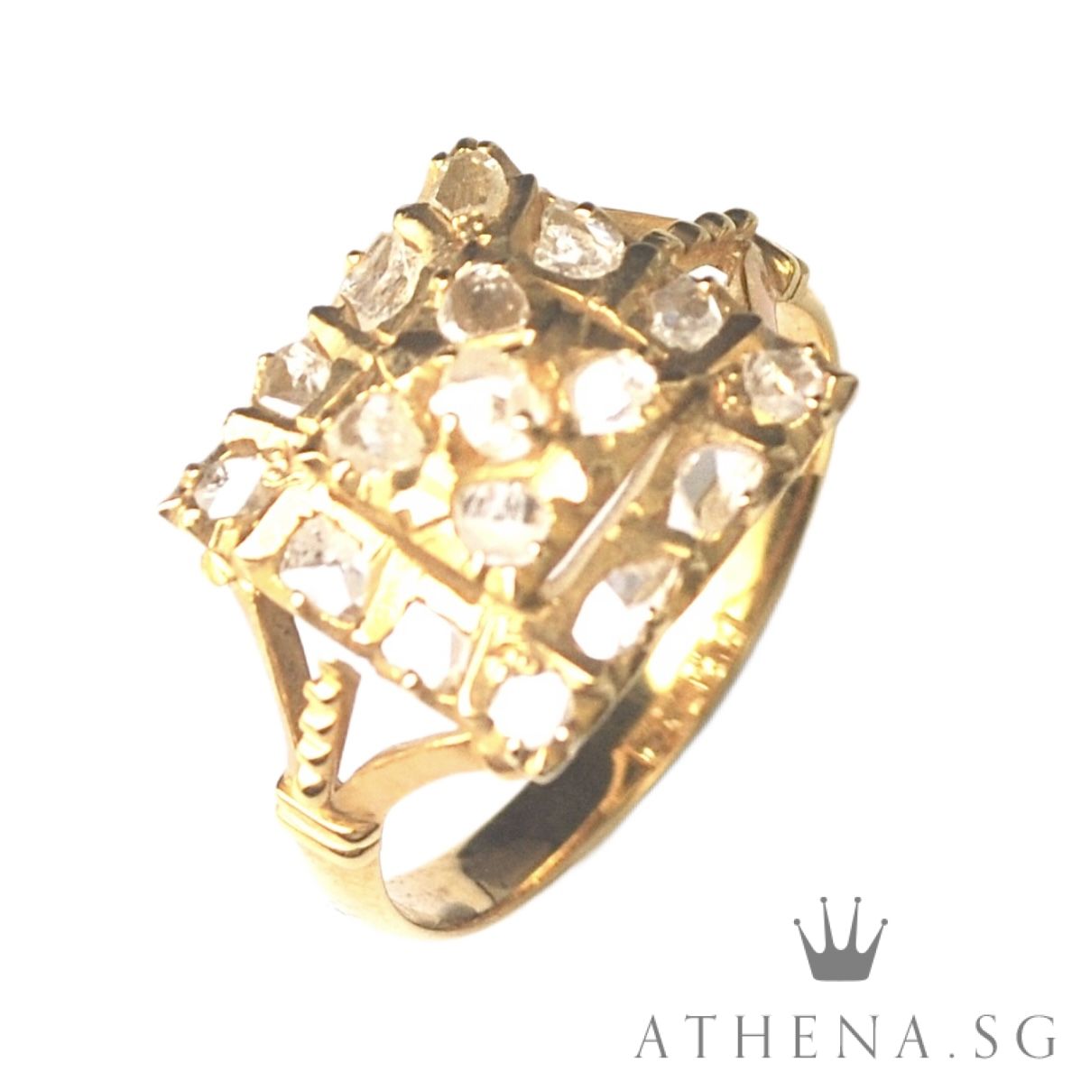 18K YG ANTIQUE DESIGN INTAN RING 3.25G (SIZE 10) - Image 5