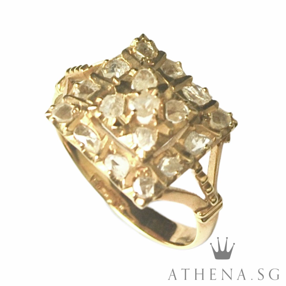 18K YG ANTIQUE DESIGN INTAN RING 3.25G (SIZE 10) - Image 6