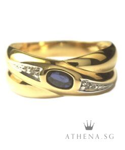 18K YG BLUE SAPPHIRE RING WITH DIAMOND D2-0.02CTS 2.27G (SIZE 16)