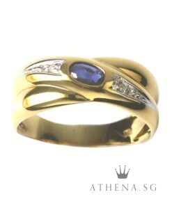Alternative view of 18K YG BLUE SAPPHIRE RING WITH DIAMOND D2-0.02CTS 2.27G (SIZE 16)