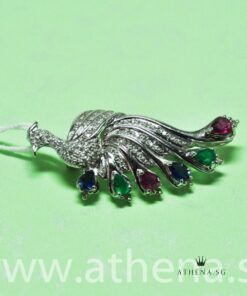 18K WG PEACOCK DESIGN BROOCH & PENDANT WITH SAPPHIRE DIAMONG D69-0.69CTS 8.04G